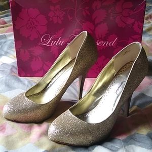 Lulu Townsend Vanessa heels in sparkly gold